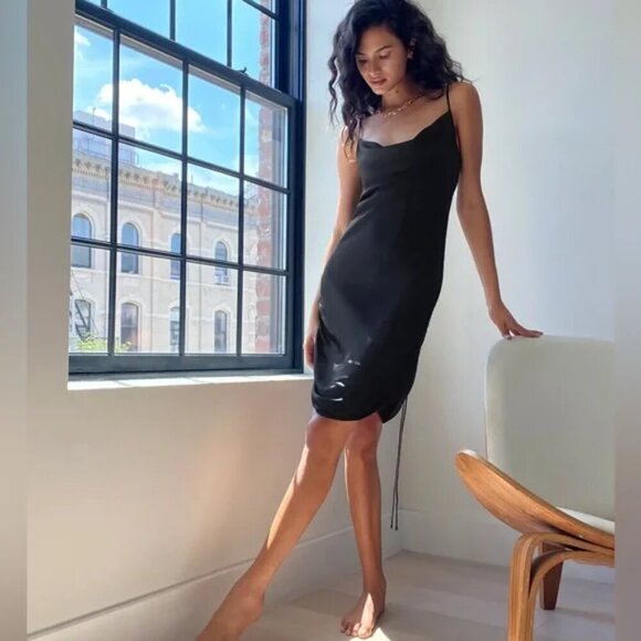Aritzia Wilfred Only Ruched Slip Dress Black Size Large - Picture 2 of 7